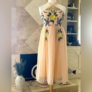 Floral Embroidered dress Sz 6 S Ballerina Tulle Sequins Beads Wedding Party